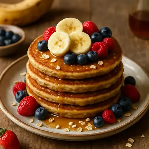 Banana oat pancakes with berries