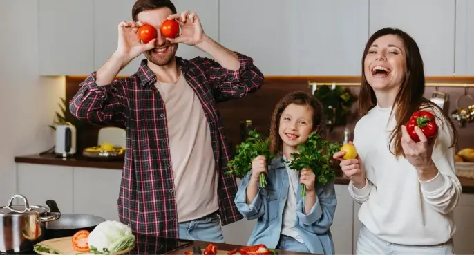 family photo in the kitchen